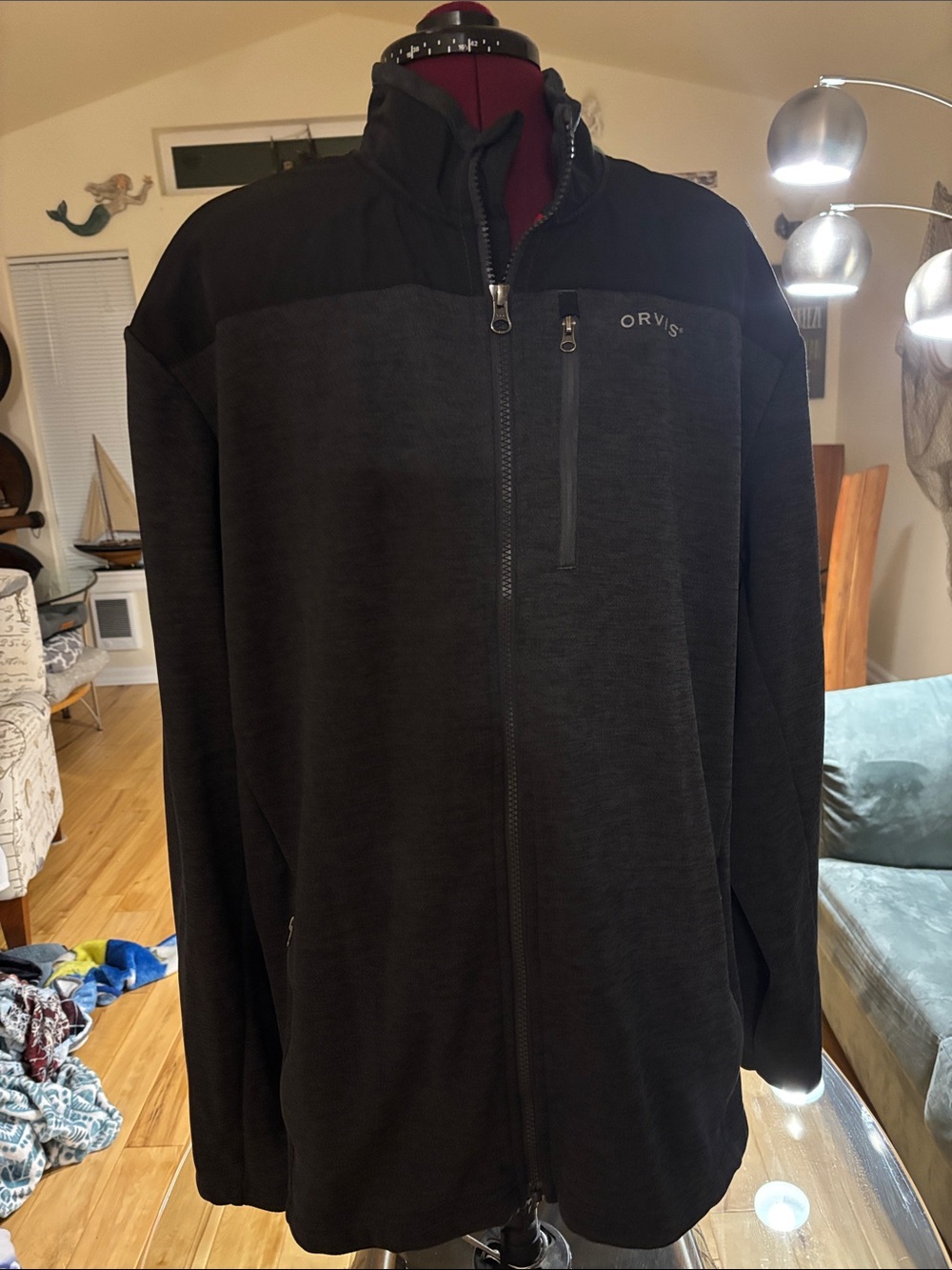 Orvis Men's Charcoal and Black Full-Zip Fleece Jacket